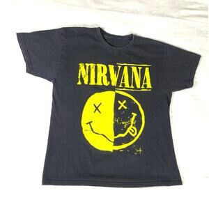 Nirvana Smiley Face Black Band T Shirt Medium